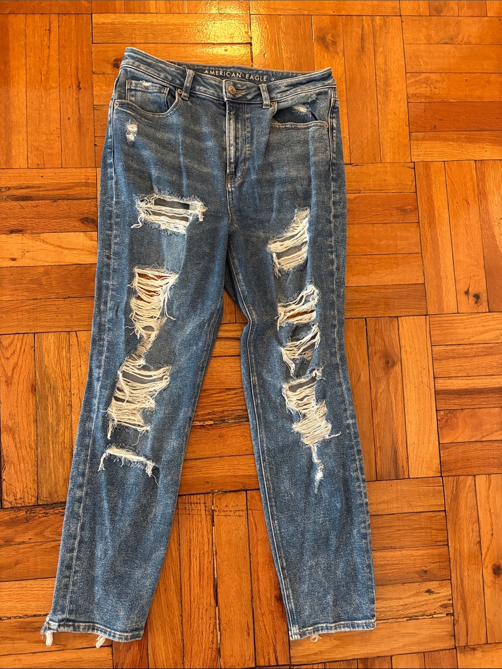 American Eagle Outfitters Distressed Medium Blue Skinny Jeans